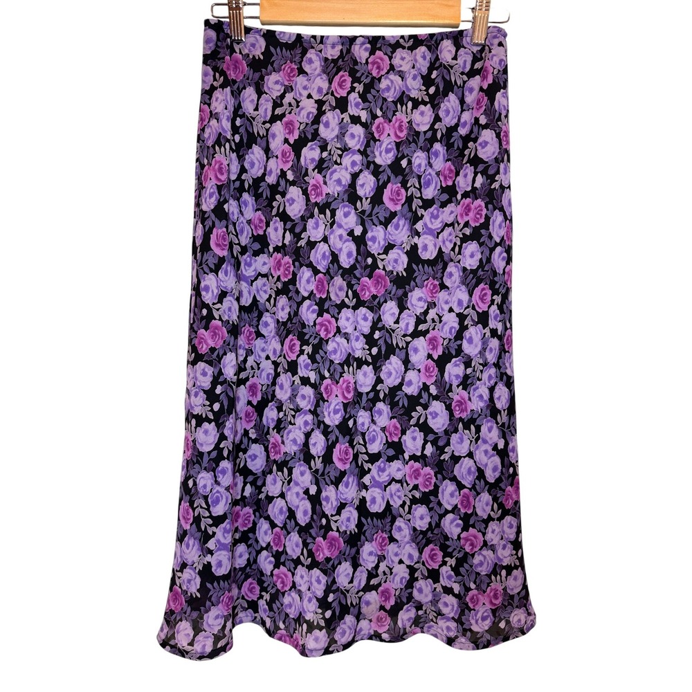 A. Byer Vintage 90s Y2K Maxi Skirt Women M Purple Floral A-Line Spring Fairy